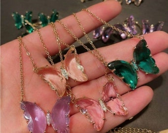 Crystal Butterfly Necklace: Korean Style Charm on Gold Chain