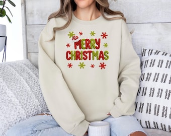 Faux Yarn Merry Christmas Unisex Sweatshirt or Hoodie
