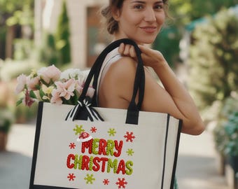 Merry Christmas Tote Bag, Faux Yarn Xmas Gift