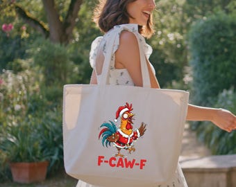 Funny Chicken Christmas Tote Bag, Santa Rooster Gift