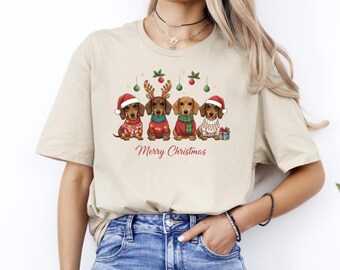 Merry Christmas Dachshund T-Shirt, Xmas Dog Tee