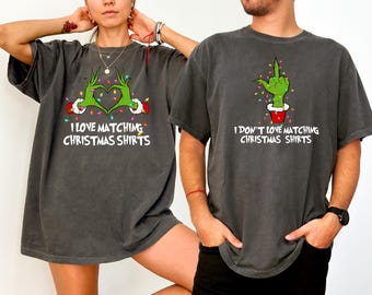 Comfort Colors Grinch Christmas Matching Shirts, Funny Couples Xmas Tees