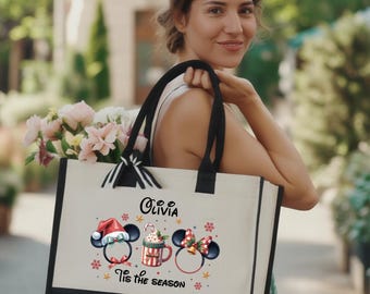 Custom Disney Christmas Tote Bag, Personalized Mickey Minnie Xmas Gift