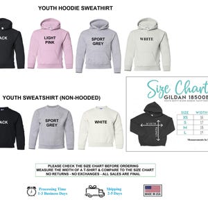 youth hoodie sweat shirt sizes chart
