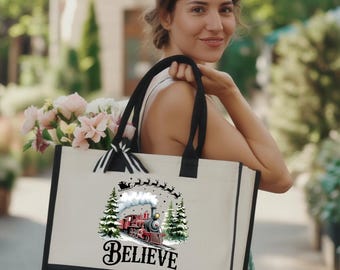 North Pole Train Christmas Tote Bag, Xmas Gift