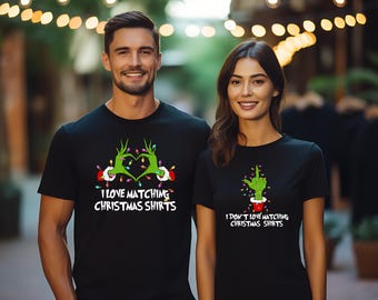 Grinch Christmas Matching Couple Shirts, Funny Xmas Tees