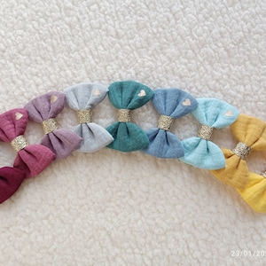 Cotton gauze bow barrette - Hearts collection - Baby and little girls hair accessories - Alligator clip, elastic or headbands