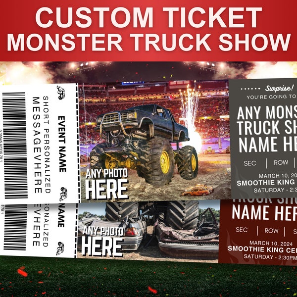 Editable Monster Truck Ticket, Professional Race Show Ticket, Memorabilia, Surprise Gift, Monster Truck Stub, Printable Merch