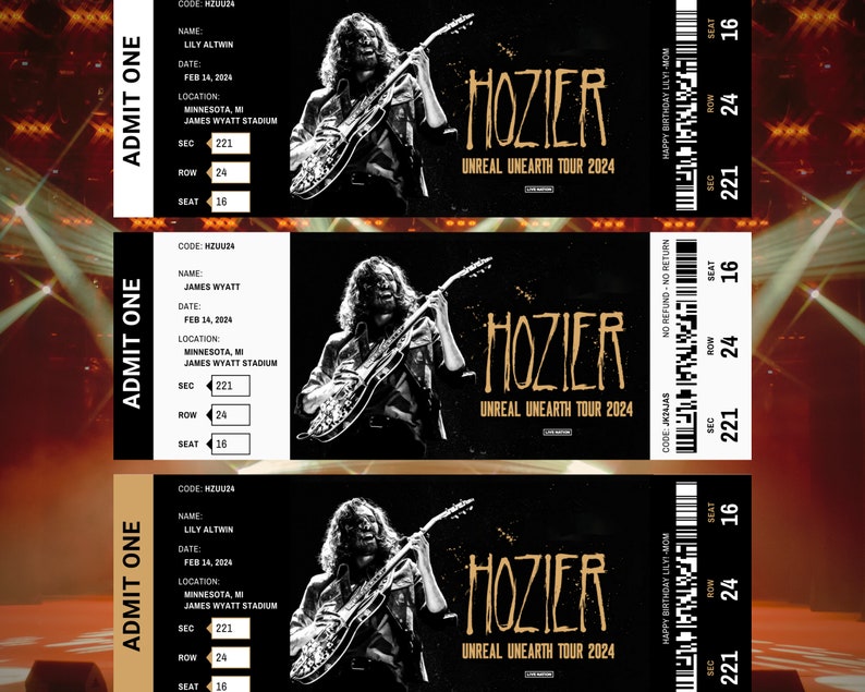 Editable Hozier Concert Ticket, Hozier Unreal Unearth Ticket 2024, Memorabilia, Surprise Gift