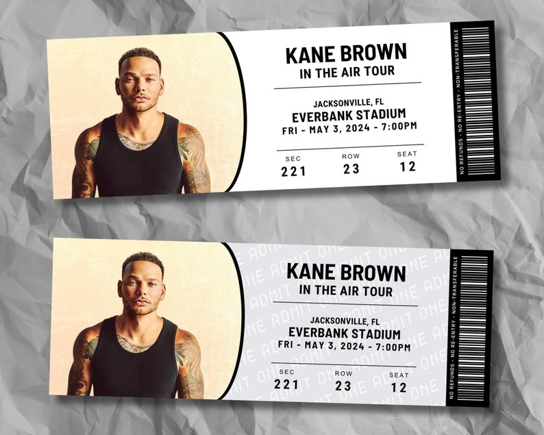 Editable Kane Brown Concert Ticket, in the Air Tour 2024, Memorabilia