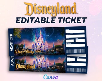 Surprise Disneyland Ticket, Disneyworld Ticket Memorabilia, Surprise Reveal Gift Voucher, Printable Theme Park Ticket, Digital Print