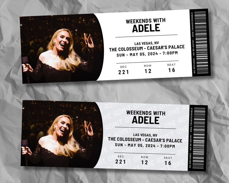 Editable Adele Concert Ticket, Weekends With Adele 2024, Memorabilia