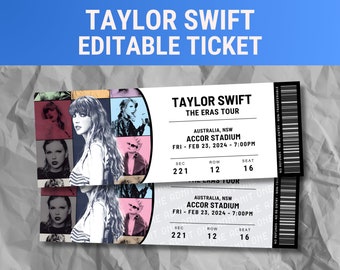 Editable Taylor Swift Concert Ticket, Taylor Swift 2024, Memorabilia, Surprise Gift The Eras Tour Ticket, Printable, Digital Print