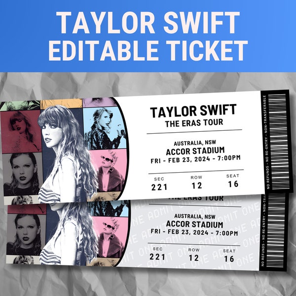 Editable Taylor Swift Concert Ticket, Taylor Swift 2024, Memorabilia, Surprise Gift The Eras Tour Ticket, Printable, Digital Print