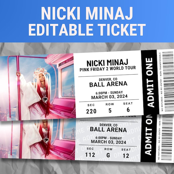 Editable Nicki Minaj Concert Ticket, Pink Friday 2 World Tour 2024, Memorabilia, Surprise Gift Nicki Minaj Ticket, Printable, Digital Print