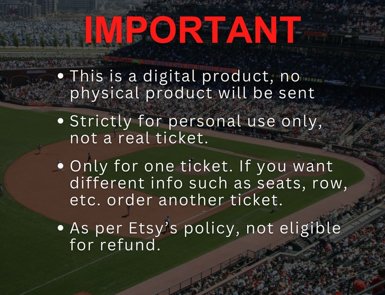 Custom Baseball Ticket, MLB Tickets, Surprise Gift, Made to Order