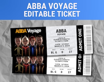 Editable Abba Concert Ticket, Abba Voyage 2024, Memorabilia, Surprise Gift Abba Ticket, Printable, Digital Print