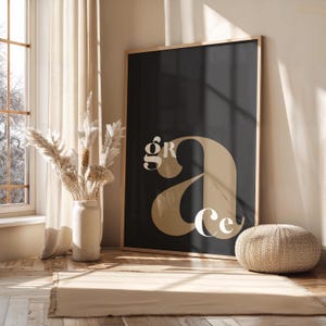 Grace Bible Verse Print: Christian Wall Art, Gold Lettering (Digital Download