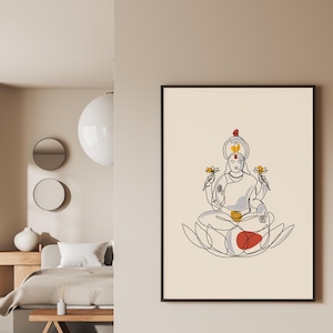 Lakshmi Line Art Print: Hindu Home Decor (Digital Download