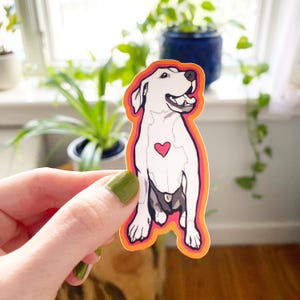 Sticker chien Bertie : vinyle Dog Love Pibble Mix Heureux joyeux Pitbull Mutt souriant Doglover cadeau Bouteille d&#39;eau Sticker pour ordinateur portable découpé