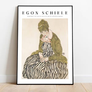 Egon Schiele "Portrait of Edith Schiele with Striped Dress" Wall Art, Instant Download, Gift, Gallery Art, Expressionist Wall Art Poster