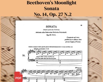 Beethoven Music Sheets, Moonlight Sonata, Classical Music Sheet, Ludwig Van Beethoven, Classical Music Solo Piano, Music Sheets Printable