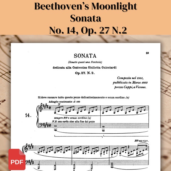 Beethoven Music Sheets, Moonlight Sonata, Classical Music Sheet, Ludwig Van Beethoven, Classical Music Solo Piano, Music Sheets Printable