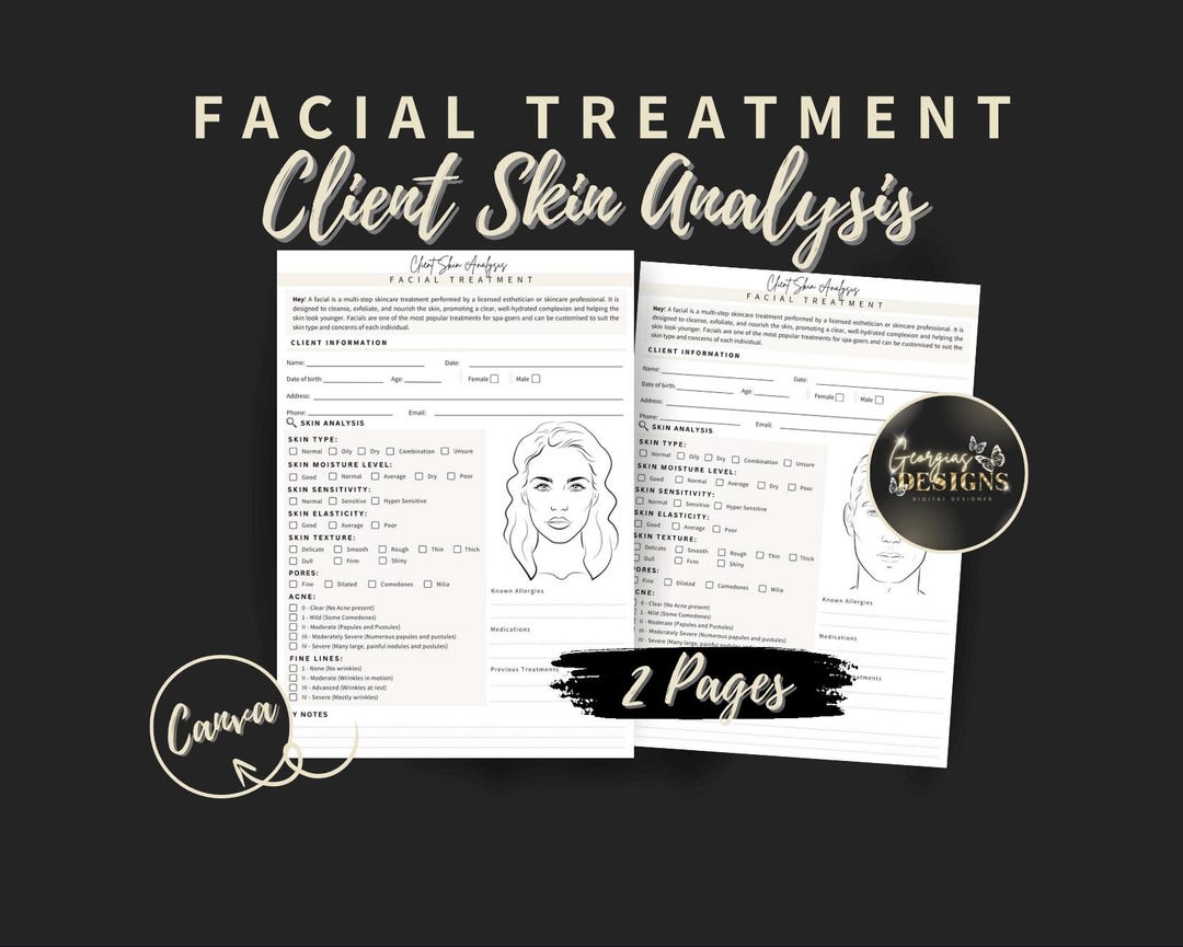 Facial Treatment Client Skin Analysis Form, Editable Esthetician Intake ...