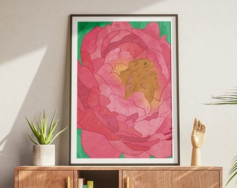 Mice in Love Peony Cute Illustration Gift for Girlfriend Digital Download Print