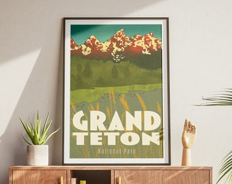 Grand Teton National Park Mountains Outdoors Poster for Living Room Camping Digital Download