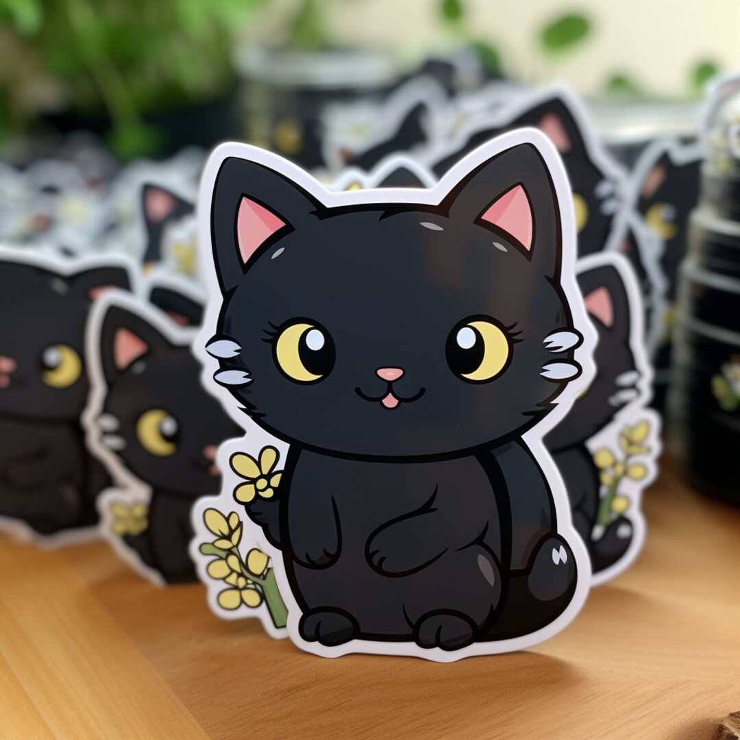 Kawaii Black Cat Sticker Pack, Cute Funny Black Kitty Stickers ...