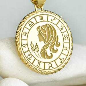 Pingente de corda de prata com símbolo de Virgem, pingente do signo astrológico da Virgem, medalha do horóscopo de setembro, joia do zodíaco, presente de aniversário, medalhão personalizado