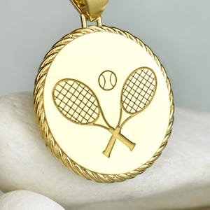 Sterling Silver Tennis Rackets Necklace, Tennis Rope Pendant, Double Racket Charm, Tennis Player Gift, Personalized Tournouament Winner Disc