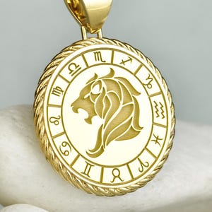 Sterling Silver Leo Necklace, Lion Zodiac Pendant, Horoscope Rope Medallion, Personalized Leo Sign Gift, Astrology Jewelry, Star Sign Disc