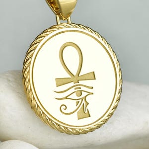 Sterling Silver Ankh Necklace, Eye of Horus Medallion, Egyptian Symbol Rope Pendant, Personalized Egyptian GIft, Ancient Eternal Life Medal
