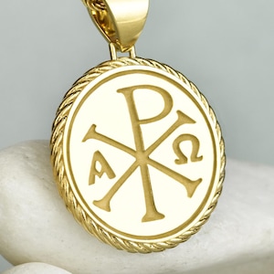 Chi Rho Pendant, Sterling Silver Christian Symbol Necklace, Ancient Greek Jewelry, Religious Gift, Faith Necklace, Protection Cross Medal