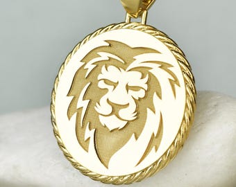 Sterlingzilveren ketting met leeuwenkop, hanger Leeuw sterrenbeeld, touwketting