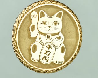 Sterling Silver Maneki Neko Necklace, Good Luck Amulet, Waving Cat Pendant, Japanese Fortune Charm, Prosperity Jewelry, Personalized Medal