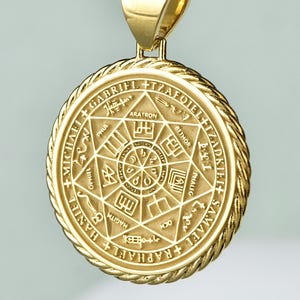 14K Gold Seven Archangels Pendant, Round Rope Necklace, Personalized Angelic Protection Jewelry, Gold Religious Disc Charm, Religious Gift