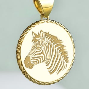 Sterling Silver African Zebra Pendant, Round Rope Necklace, Engraved Zebra Coin Jewelry, Personalized Wildlife Safari Gift, Animal Charm