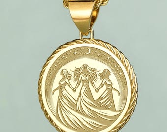 Colgante de la Diosa de la Triple Luna en plata de ley, collar lunar wiccano