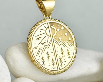 Sterling Silver Sun and Moon Pendant, Celestial Nature Necklace