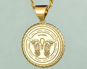 14K Gold Erzengel Michael Anhänger, spirituelle Amulett Halskette