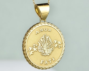 14K Gold Amor Fati Medallion Necklace, Stoic Philosophy Gift