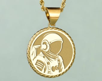 Astronaut Anhänger, Halskette mit Gravur, Sterling Silber