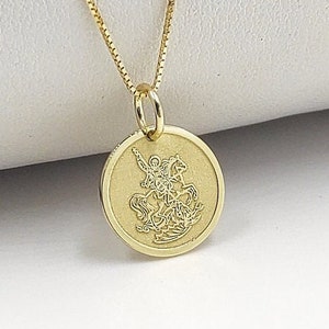 Colgante de San Jorge bañado en oro, collar de protección, joyería con moneda de San Jorge, dije religioso de plata esterlina, collar ortodoxo griego