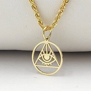 14K Solid Gold Third Eye Pendant, Gold All Seeing Eye Necklace, Eye Of Providence Jewelry, Eye Charm, Evil Eye Necklace, Masonic Pendant