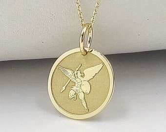 Sterling Silver Saint Michael Necklace, Guardian Angel Charm, Gold Plated Option