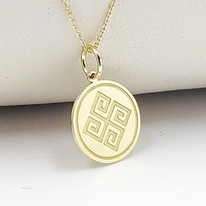 Gold Plated Key Symbol Necklace, Greek Key Pendant, Ancient Greece Jewelry, Sterling Silver Meander Symbol Charm, Ancient Key Symbol Pendant