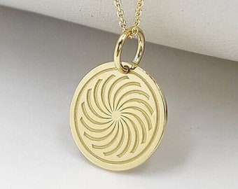 Pendentif soleil spirale en plaqué or, collier en argent sterling